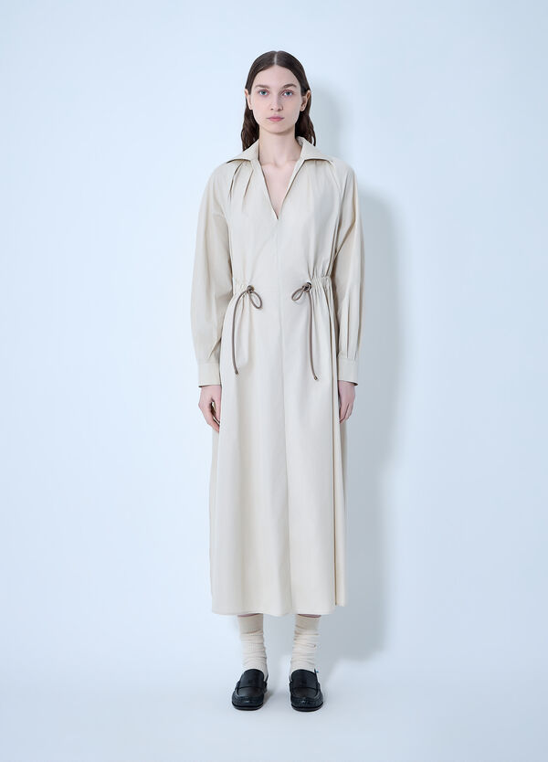 Max Mara Pedaggi Cotton Popeline Midi Dress Beige max0264022